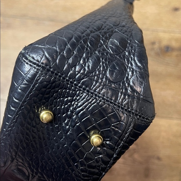 Brahmin Black Croc Embossed Leather Bag w/Detachable Shoulder Strap - Picture 6 of 10